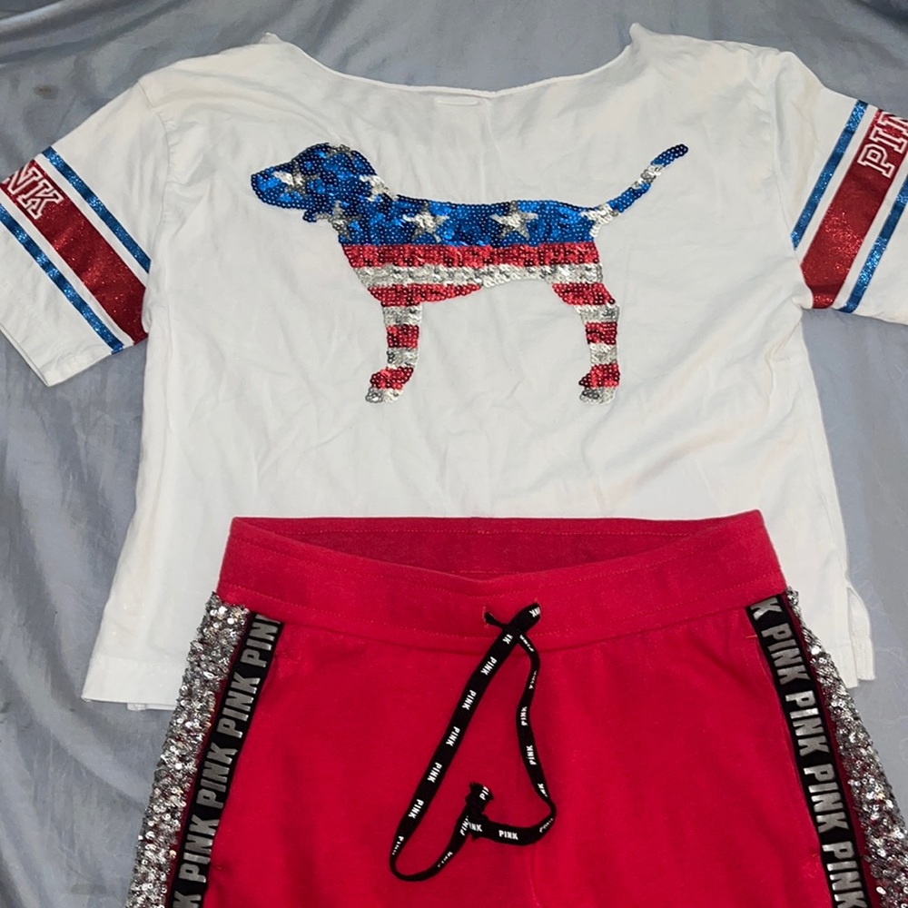 Lot of 2 Victoria Secret PINK American 🇺🇸 Dog & the PINK sequins joggers